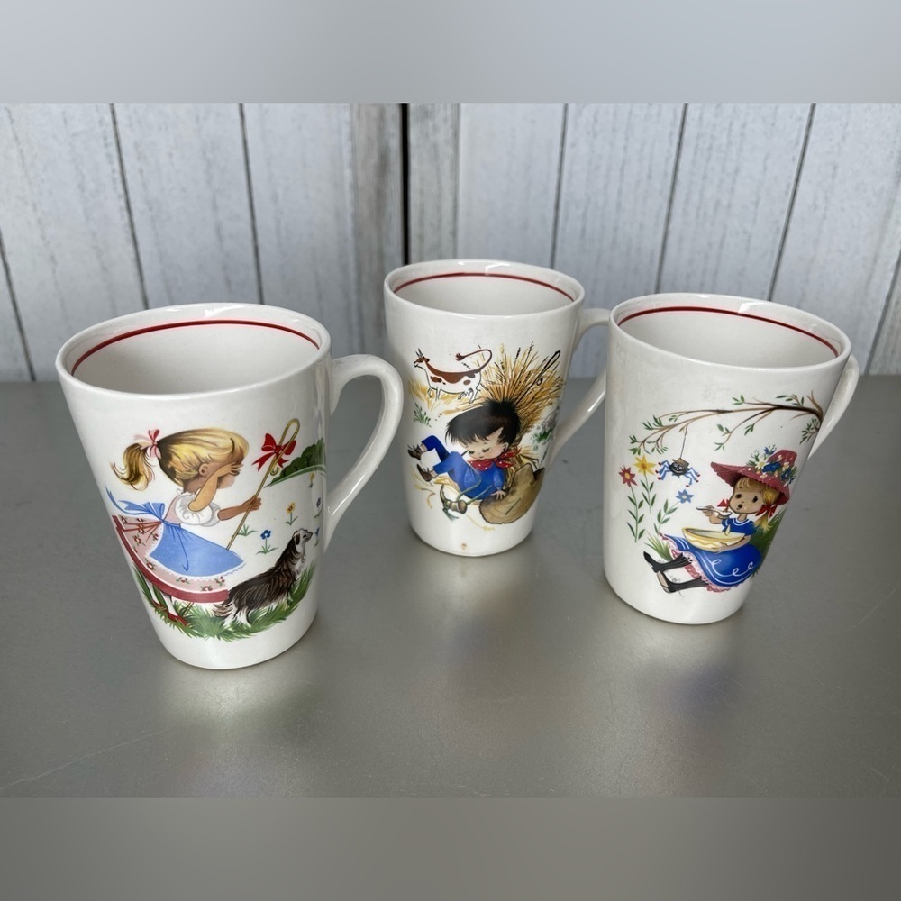 Vintage Weatherby Hanley England Royal Falcon Ware Nursery Rhyme Mug Set Of 3